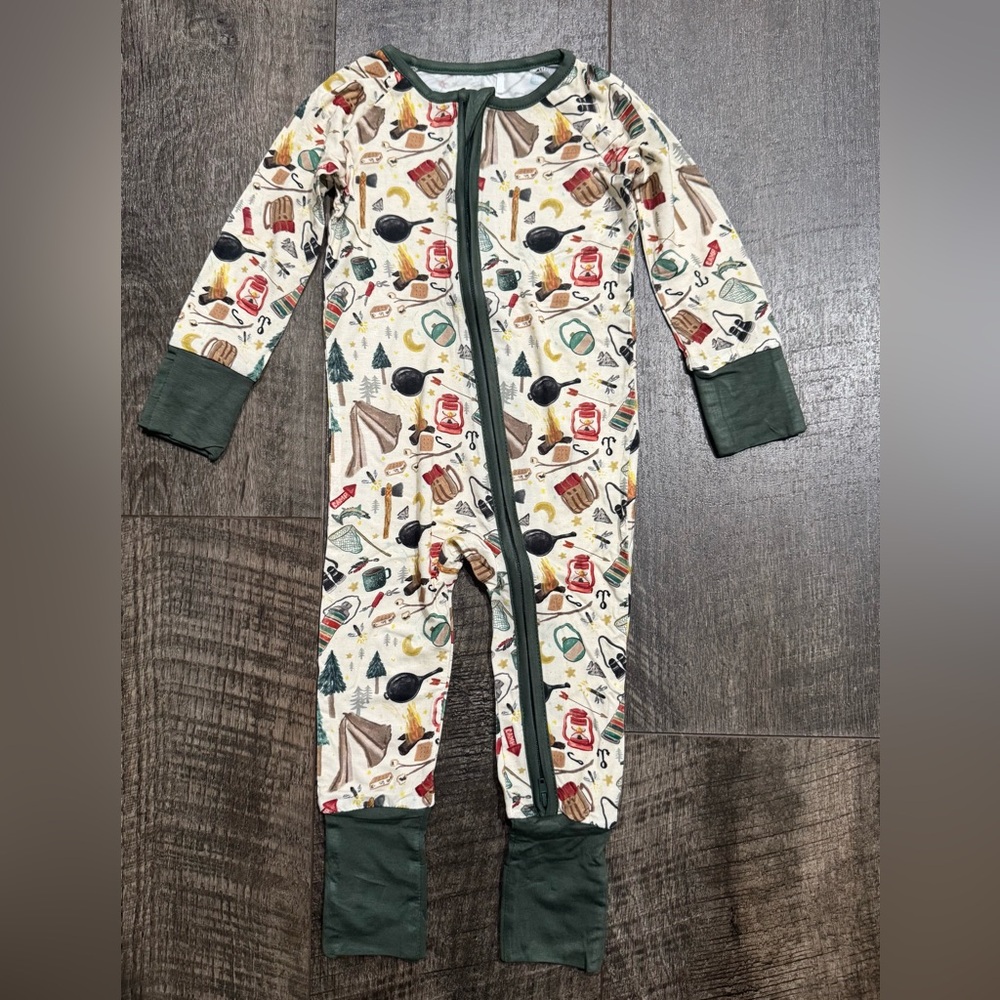 Little Sleepies Cream Adventure Print One-Piece with Green Trim